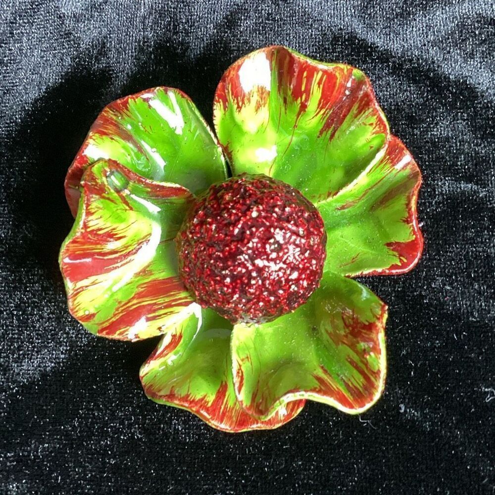 Vintage Paper Mache Enamel Brooch 1940’s 50’s 60’s Flower Statement Pin